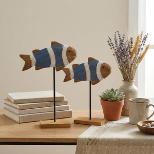 Juego de Figuras de Peces de Madera Hechas a Mano, Estilo Mediterráneo, Adorno de Escritorio, Decoración de Sala de Estar, Paquete de Varias Piezas - Product Image 3