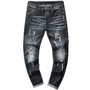 Odm Produceert Nieuwe Producten Om Op Maat Gemaakte Stretch Skinny Jeans Slanke Herengescheurde Jeans Te Proeven