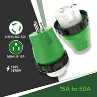 Adaptador de Corriente para RV de 50 Amperios a 110 Voltios, Conector con Bloqueo NEMA 5-15P/NEMA SS2-50R, Verde, Hecho en China