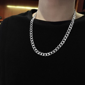 Collana a Catena in Acciaio Inossidabile per Donna e Uomo, Stile Cubano, <span class=keywords><strong>Lunga</strong></span>, Metallica, <span class=keywords><strong>Argento</strong></span>, Antiossidante, Prezzo Basso - Product Image 3