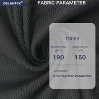 Tissu jersey côtelé Delantex noir haute élasticité en fil DTY+SP pour vêtements de sport, robes sexy pour filles et t-shirts – Échantillon gratuit