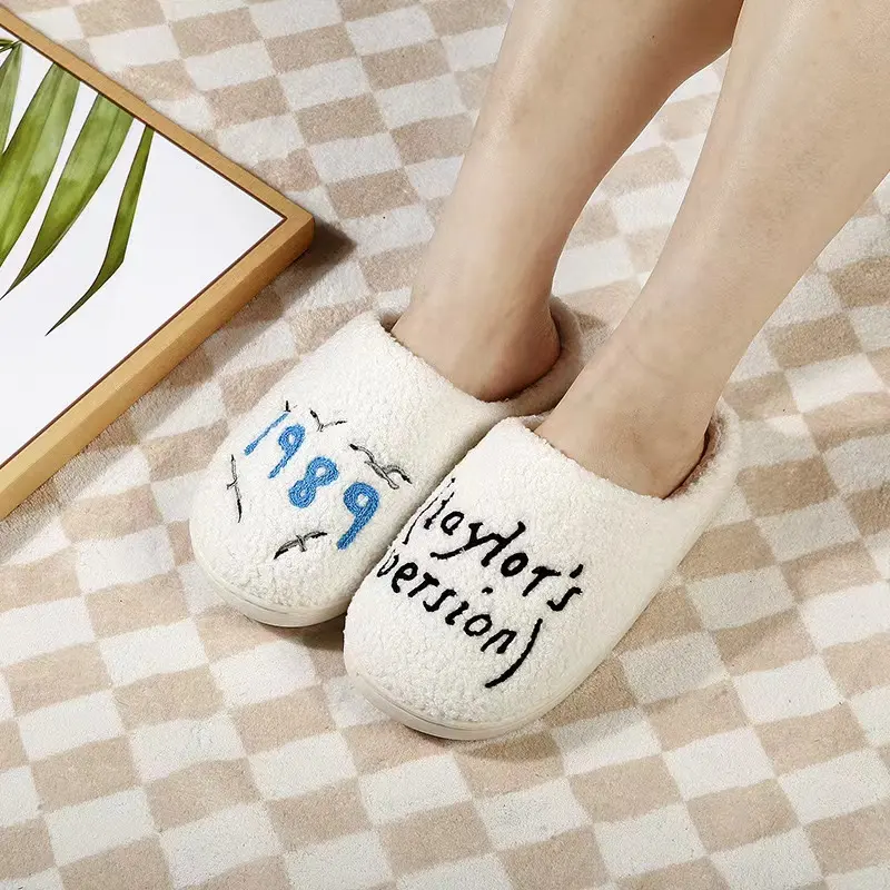 Soft Coral Fleece Indoor White Animal Printing Warm Slippers Women home Slippers