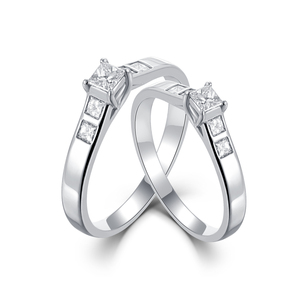 แหวนแต่งงานทองคำขาว18K ประดับเพชรธรรมชาติคุณภาพดีสำหรับคู่รัก - Product Image 1