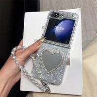 Étui de téléphone de luxe scintillant avec miroir en forme de cœur pour Galaxy Z Fold 8 Ultra, bracelet perlé, coque pliable pour Z Flip 8-3