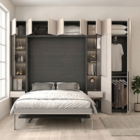 Lit Murphy convertible en bois, taille King, design moderne, pliable, gain de place, meuble de rangement pour chambre à coucher