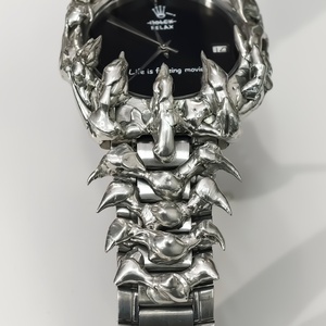 Montre à cadran arabe unique faite à la main, montre à quartz avec breloque griffe, montres vintage soudées, montres gothiques en acier inoxydable pour hommes, montres en albâtre - Product Image 3