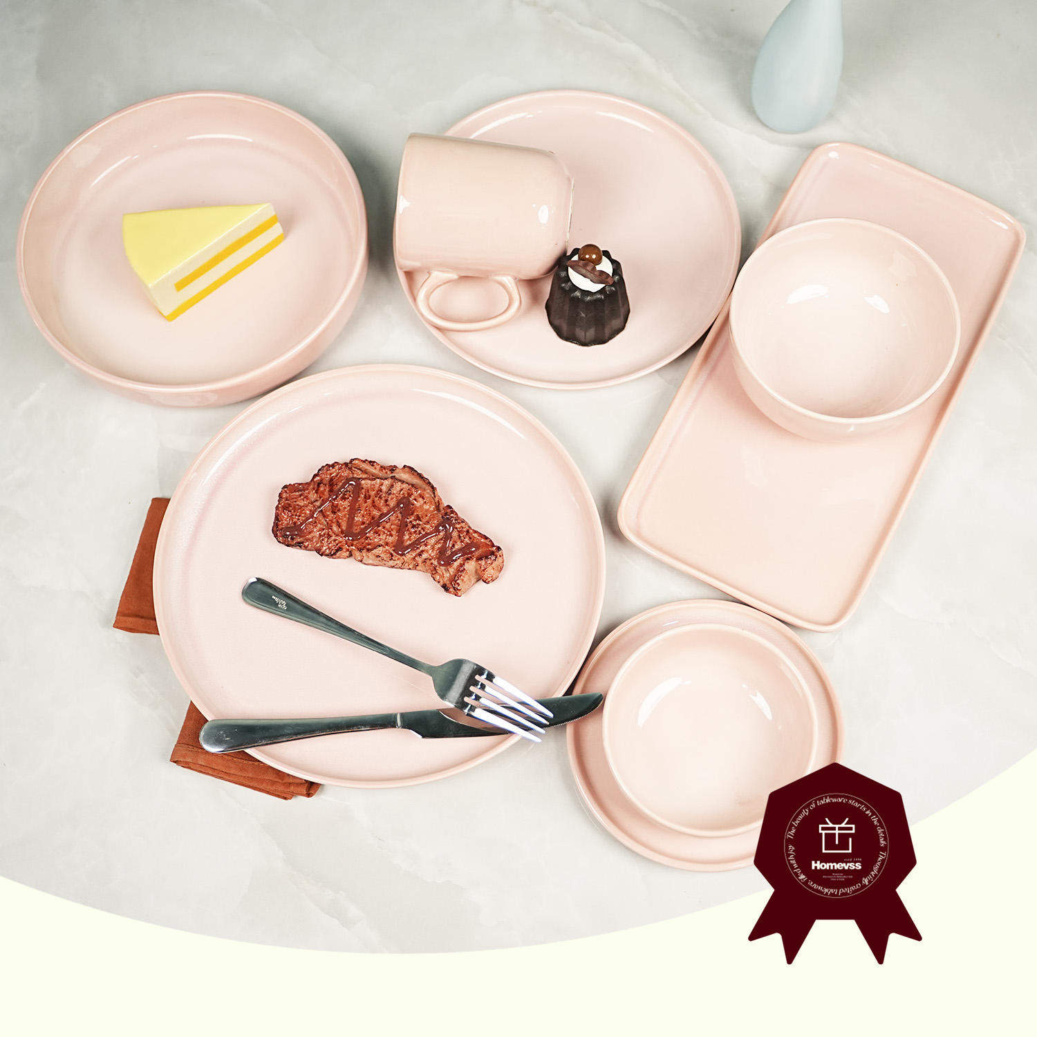 Pink Square Dinner Set Modern Ceramic Luxury Design