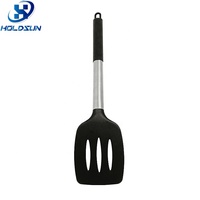 Spatule à fentes en silicone résistante à la chaleur et de qualité alimentaire avec manche antidérapant en acier inoxydable pour la cuisson, le retournement et la grillade