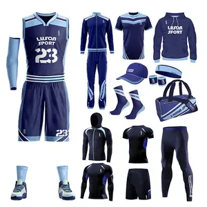 Luson Wholesale Custom Breathe Quick Dry Basketball Clothes Kit Basketball Jersey Uniform Design Color Blue