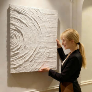 オリジナルアートホワイト3Dテクスチャキャンバス抽象的な壁アート重油ハンドメイド絵画ミニマリズムウォールペインティングリビングルーム用 - Product Image 1