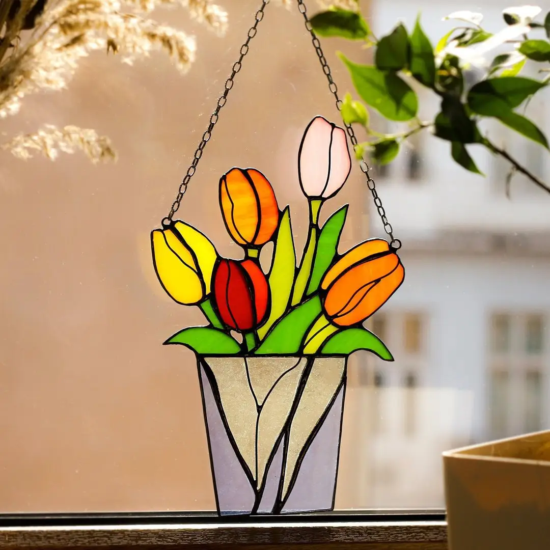 Nuovi arazzi di fiori colorati pendenti in vetro arazzi per finestre in acrilico piatto appendiabiti da parete colorati per finestra di fiori decorazioni per la casa