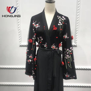 Della signora solido nero Aperto Abaya Dubai Caftano Musulmano Islamico Delle <span class=keywords><strong>Donne</strong></span> Ricamo Floreale Del Vestito <span class=keywords><strong>senza</strong></span> sciarpa del partito di notte di nozze abbigliamento da lavoro - Product Image 2