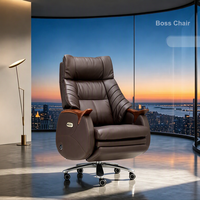 Fauteuil de Direction Ergonomique Moderne de Luxe Pivotant et Inclinable en Cuir Véritable avec Massage et Refroidissement pour Bureau Commercial et Domicile