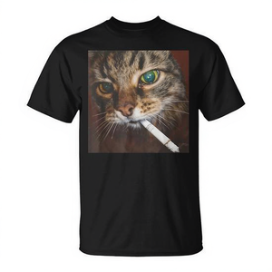 Smoking Cat <b>Meme</b> T-<b>Shirt</b> Unisex Adult Medium Black Cotton Crew Neck Short Sleeve Digital Printing - Product Image 2
