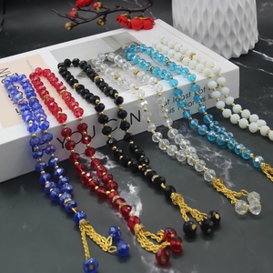 YASEEN Misbaha de Cristal Sólido Simple de 10 mm y 33 Cuentas, Joyería Religiosa Islámica Étnica de las Cuatro Estaciones, Tasbih de Vidrio - Product Image 1