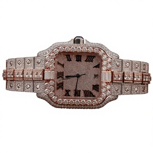 Montre de luxe pour femme avec diamants, boîtier rectangulaire, chiffres romains analogiques, verre saphir, bracelet en acier inoxydable, fermoir papillon - Product Image 1