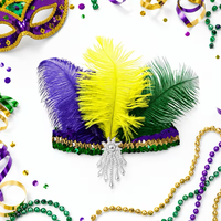 Serre-tête à plumes Mardi Gras pour femme, violet, vert, or, avec sequins et strass, couronne, accessoires de cheveux pour carnaval, festival, fête