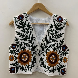 Algodón Floral Suzani Floral corto algodón Floral Chaleco Corto bordado chaleco Chic chaleco Suzani chaleco verano chaleco - Product Image 1
