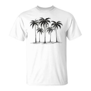 เสื้อยืดกราฟิกต้นปาล์มสีขาวดำสำหรับผู้หญิง - Product Image 1