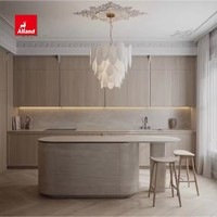 AllandCabinet Timeless Natural Warmth Classic Shaker Doors Panels Armoire de cuisine en chêne beige avec évier Ensemble de table d'îlot