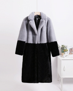 Manteau mi-long en fourrure de vison et patchwork pour femme, coupe ample, hiver, tendance - Product Image 4
