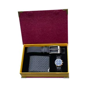 Paquet de 3 pièces de montre classique, portefeuille de mode Simple, ceinture en cuir, cadeaux promotionnels pour hommes