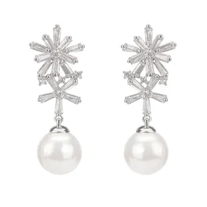 Snowflake Fashion Dangle Earrings for Women Simple Design Imitation Pearls Faux Imitate Pearl Drop Earings Jewelry Accessories