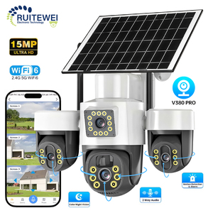 30MP 4G Sim 卡 V380PRO WIFI 三镜头太阳能无线摄像机户外闭路电视 PTZ 监控户外网络安全摄像机 - Product Image 1