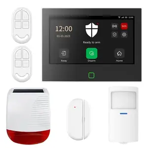 Alarme de segurança GSM 4G + WIFI para casa e apartamento, tela de 7 polegadas, 8 zonas com fio, sistema de alarme de segurança sem fio contra roubo