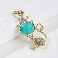 Pendentif de luxe plaqué or en forme de chat, quartz rose et améthyste, pour la fabrication de bijoux, vente en gros