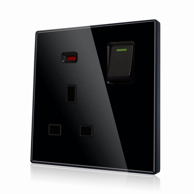 U.K Standard 13A Crystal Glass Panel Wall Socket Power Steckdose Plug Sockets Home Outlet Uk Wall Socket Glass
