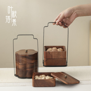 <b>Walnut</b> Wood Storage Box With Handle Rectangle Fruit Platter For Snacks And Dried Fruits - Product Image 1