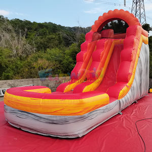 Toboggan aquatique commercial extérieur pour enfants, couleur marbre lave, avec piscine gonflable et structure de jeux aquatiques. - Product Image 5