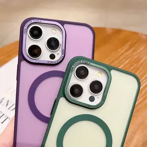 Casing magnetik matte iPhone 15, pelindung ponsel cincin kamera logam Kickstand untuk iPhone 13 14 15 Pro Max Plus