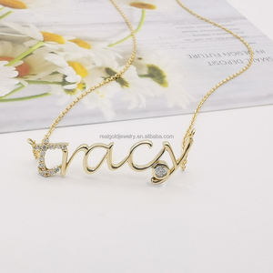 Collar con nombre de oro macizo de 14K personalizado con diamantes naturales Collar con letras personalizadas para joyería fina de aniversario - Product Image 6