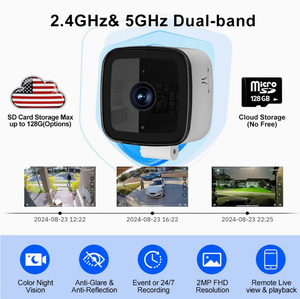 Caméra de sécurité pour fenêtre avec interphone vocal bidirectionnel intelligent, vision nocturne HD 1080P, indice de protection IP65 pour utilisation en extérieur - Product Image 2