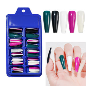 100 faux ongles en acrylique de différentes couleurs, à coller, longs, forme ballerine, en boîte bleue - Product Image 6