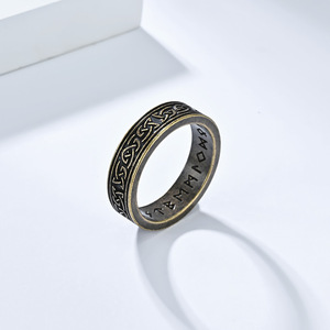 Antique Nordic Viking Celtic Knot Personalized Letter <b>Titanium</b> Steel <b>Ring</b>, Retro Fashionable Simple Stainless Steel <b>Ring</b> - Product Image 3