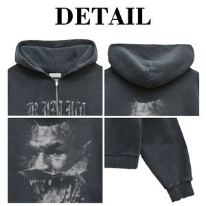 KingSen - Sudadera con capucha para hombre, de invierno, gruesa, 100% algodón, estilo vintage, lavada, ecológica, de corte holgado, con estampado digital, con cremallera, estilo urbano, forrada - Product Image 6