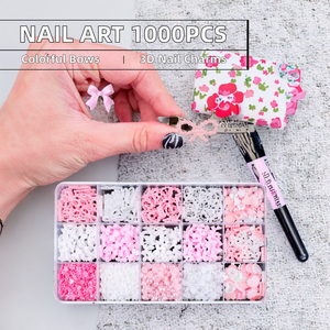 Venta caliente 15 rejilla Kawaii colorido 3D acrílico encantos 1000 Uds Nail Art arco resina cinta cinco pétalos flor Rhinestone arco vidrio - Product Image 2