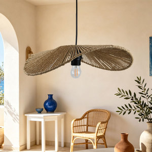 Paper <b>Rope</b> Lampshade Oval E27 Black Body Wicker Pendant <b>Light</b> For Home Decor - Product Image 3