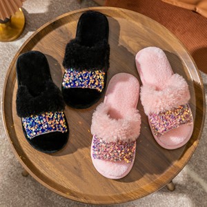Nouveau transfrontalier pour <span class=keywords><strong>Amazon</strong></span> INS Sequin <span class=keywords><strong>hiver</strong></span> fourrure TPR semelle extérieure doublure en peluche mode peluche pour pantoufles pour femmes usage intérieur à la maison - Product Image 4