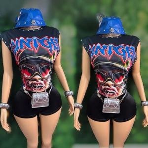 Peeqi Set Estivo da <span class=keywords><strong>Donna</strong></span> in Cotone Streetwear, Top e Pantaloncini con Decorazioni, Completo <span class=keywords><strong>Casual</strong></span> alla Moda in Due Pezzi - Product Image 1