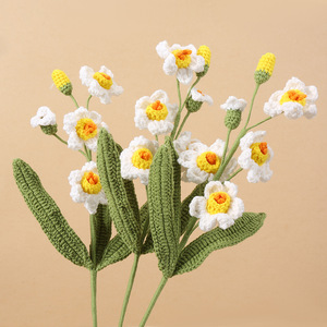Kexiang Hand Crocheted <b>Daffodil</b> Yarn Flowers Polyester <b>Artificial</b> Bouquet Desktop Decor Home Decoration - Product Image 4
