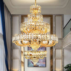 Candelabro de cristal K9 de 33 luces moderno, nuevo estilo, lámpara de escalera larga dorada grande para Villa Banque Hall, interruptor de Control, forma redonda - Product Image 4