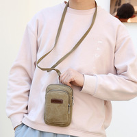 Sac bandoulière rétro en toile de haute qualité pour homme avec logo personnalisé, pochette messager pour téléphone portable