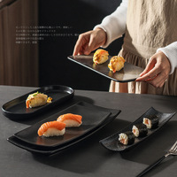 Assiette en céramique japonaise rectangulaire, assiette de poisson noir, collation 1 pièce