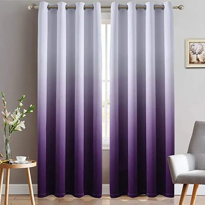 Light Blocking Gradient Color Purple Ombre Blackout Curtain, Room Darkening Thermal Insulated Grommet Window Drapes Curtain/