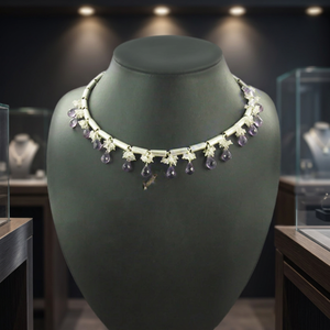 925 Silver Amethyst Beaded <b>Necklace</b> with Flower Design for Women Classic Everyday Wear Jewelry Brand a From Rajasthan - Product Image 4