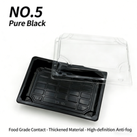 Barquette alimentaire noire de luxe japonaise jetable pour sushis avec couvercle transparent en PET, plateau d'emballage en plastique épaissi pour le sucre